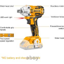 Ingco 20V Lithium-Ion Brushless Impact Wrench (Body Only) Cordless Impact Gun w