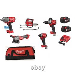 Milwaukee 5 Piece 18v Kit 3/4 Wrench Grinder Grease Gun Drill Impact Driver