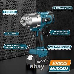 Seesii 1300NM Torque 1/2 Impact Wrench Brushless Cordless Battery Impact Gun Kit