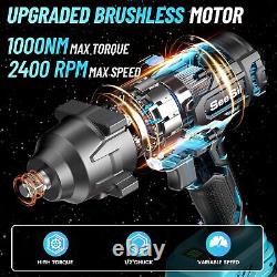 Seesii Electric Impact Wrench Torque, 1/2 Brushless Impact Gun With24.0AH Battery