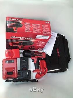 Snap on 18V 1/2 Drive Red Lithium Cordless Impact Gun / Wrench Kit NEW