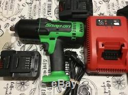 Snap on tools GREEN 1/2 impact wrench Gun KIT 2 batteries, charger, bag snap-on