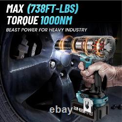 Uaoaii 1000Nm Cordless Impact Wrench 1/2 Torque Impact Gun with 2X 4.0Ah Battery