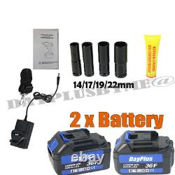 2 X Batterie Cordless Impact Wrench 1/2 Drive 21v Ratchet Rattle Nut Gun Dayplus