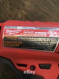 Milwaukee 2754-20 M18 Fuel 3/8 Compact Drive Clé À Chocs Gun Avec Clip De Ceinture