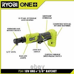 Ryobi Grip Gun Impact Wrench Gonflateur Ratchet 4-outil Combo Kit Sans Fil 18-v